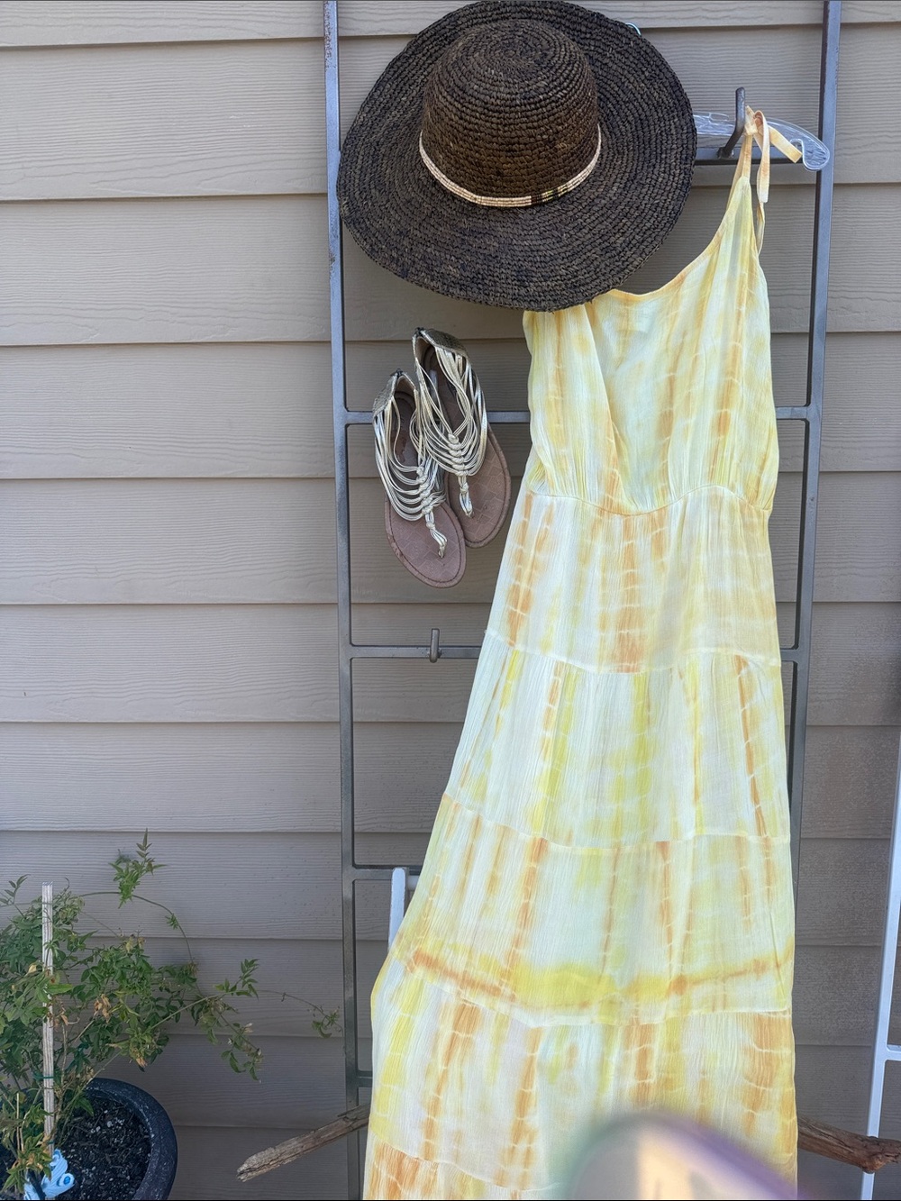 Sunlit Yellow Tie-Dye One-Shoulder Maxi Dress